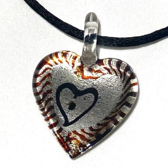 AEP# Italian Blown Glass w/ Sterling 925 & Black Cord Necklace - Picture 5 of 8